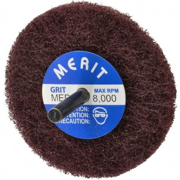 Merit Abrasives - 3" Diam, Medium Mounted Scrubber Buffing Wheel - 1 Ply, Medium Grade, 1/4" Shank Diam, 8,000 RPM - Benchmark Tooling