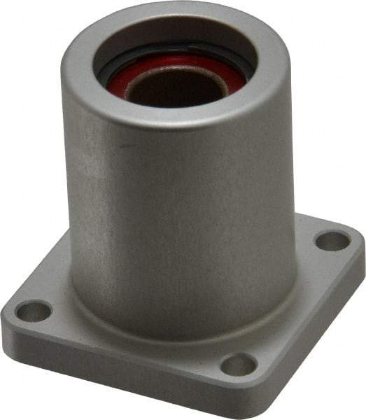 Pacific Bearing - 1/2" ID, 1.687" OAL x 1.63" OAH 4-Bolt Flange Mounted Bearing - 975 Lb Static Cap, 1-1/4" Btw Mnt Hole Ctrs, Aluminum - Benchmark Tooling