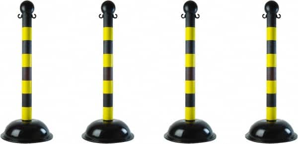 PRO-SAFE - 41" High, 2" Pole Diam, Warning Post - 16" Base Diam, Black & Yellow Plastic Post - Benchmark Tooling