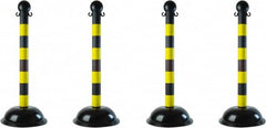 PRO-SAFE - 41" High, 2" Pole Diam, Warning Post - 16" Base Diam, Black & Yellow Plastic Post - Benchmark Tooling