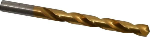 Hertel - 15/32" 135° High Speed Steel Jobber Drill - TiN Finish, Right Hand Cut, Spiral Flute, Straight Shank, 5-3/4" OAL, Split Point - Benchmark Tooling
