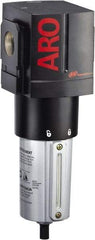 ARO/Ingersoll-Rand - 3/4" Port, 10.811" High x 3.858" Wide Heavy Duty Filter with Metal Bowl, Automatic Drain - 288 SCFM, 250 Max psi, 175°F Max Temp, Sight Glass Included, Modular Connection, 5.9 oz Bowl Capacity - Benchmark Tooling