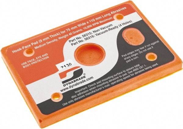 Dynabrade - 4-1/4 x 3" Rectangular Hook Face Backing Pad - Dynabug II Compatible, Screw Attachment, Nonvacuum Pad, 3/8" Thick, Medium Density, Short Nap - Benchmark Tooling