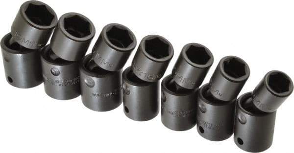 Proto - 7 Piece 1/2" Drive Standard Impact Socket Set - 6 Points, 13 to 19mm, Metric Measurement Standard - Benchmark Tooling