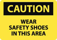 NMC - "Caution - Wear Safety Shoes in This Area", 7" Long x 10" Wide, Rigid Plastic Safety Sign - Rectangle, 0.05" Thick, Use for Accident Prevention - Benchmark Tooling