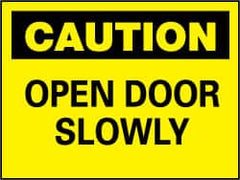 NMC - Caution - Open Door Slowly, Plastic Fire and Exit Sign - 10" Wide x 7" High - Benchmark Tooling