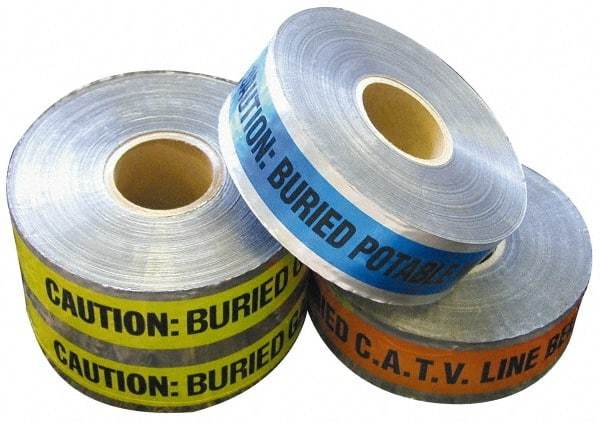 NMC - Caution: Buried Fiber Optic Line Below, Detectable Underground Tape - 1,000 Ft. Long x 2 Inch Wide Roll, Polyethylene on Aluminum, 5 mil Thick, Orange - Benchmark Tooling