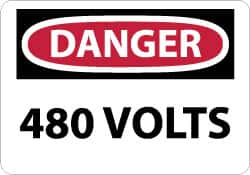 NMC - "Danger - 480 Volts", 7" Long x 10" Wide, Rigid Plastic Safety Sign - Rectangle, 0.05" Thick, Use for Accident Prevention - Benchmark Tooling