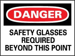 NMC - "Danger - Safety Shoes Required in This Area", 7" Long x 10" Wide, Pressure-Sensitive Vinyl Safety Sign - Rectangle, 0.004" Thick, Use for Accident Prevention - Benchmark Tooling