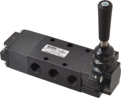 Parker - 0.83 CV Rate, 1/4" NPT Inlet Direct Air 4 Mechanical Spool Valve - 4 Way, 3 Position EC, Lever Spring Return, 150 Max psi - Benchmark Tooling