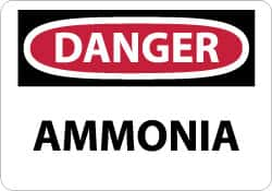 NMC - "Danger - Ammonia", 7" Long x 10" Wide, Pressure-Sensitive Vinyl Safety Sign - Rectangle, 0.004" Thick, Use for Hazardous Materials - Benchmark Tooling