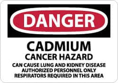 NMC - "Danger - Cadmium Cancer Hazard - Can Cause Lung and Kidney Disease - Authorized Personnel Only - Respirators Required...", 10" Long x 14" Wide, Rigid Plastic Safety Sign - Rectangle, 0.05" Thick, Use for Security & Admittance - Benchmark Tooling