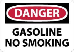 NMC - "Danger - Gasoline - No Smoking", 10" Long x 14" Wide, Aluminum Safety Sign - Rectangle, 0.04" Thick, Use for Accident Prevention - Benchmark Tooling