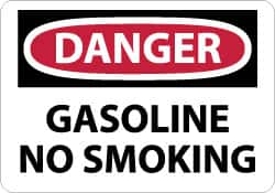 NMC - "Danger - Gasoline - No Smoking", 7" Long x 10" Wide, Pressure-Sensitive Vinyl Safety Sign - Rectangle, 0.004" Thick, Use for Accident Prevention - Benchmark Tooling