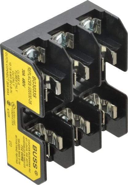 Cooper Bussmann - 3 Pole, 10 to 14 AWG, 480 VAC/VDC, 30 Amp, DIN Rail Mount Fuse Block - 3 Inch Long x 2.38 Inch Wide x 1.22 Inch High Block - Benchmark Tooling