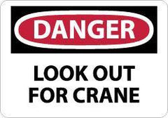 NMC - "Danger - Look Out for Crane", 10" Long x 14" Wide, Pressure-Sensitive Vinyl Safety Sign - Rectangle, 0.004" Thick, Use for Accident Prevention - Benchmark Tooling