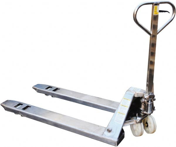 Vestil - 5,500 Lb Capacity, 7-3/4" Lift Stainless Steel Pallet Truck - 2-7/8" Min Lift Height, 48" Fork Length x 27" Fork Width, 27" Overall Width - Benchmark Tooling