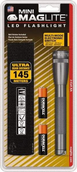 Mag-Lite - White LED Bulb, 97 Lumens, Mini Flashlight - Gray Aluminum Body, 2 AA Alkaline Batteries Included - Benchmark Tooling