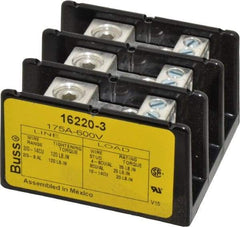 Cooper Bussmann - 3 Poles, 175 Amp, 8-2/0 AWG (Al), 14-2/0 AWG (Cu) Primary, 4-14 AWG (Cu), 4-8 AWG (Al) Secondary, Thermoplastic Power Distribution Block - 600 VAC/VDC, 1 Primary Connection, 5.2 Inch Long x 3.32 Inch Deep x 4 Inch High - Benchmark Tooling