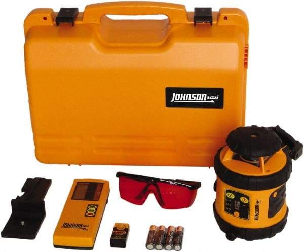 Johnson Level & Tool - 800' (Exterior) Measuring Range, 1/8" at 50' Accuracy, Self-Leveling Rotary Laser - ±3° Self Leveling Range, 200, 400 & 600 RPM, 2 Beams, AA Battery Included - Benchmark Tooling