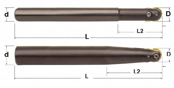 Minicut International - 3/4" Cut Diam, 0.512" Max Depth of Cut, 1" Shank Diam, 9.437" OAL, Indexable Ball Nose End Mill - 3" Head Length, Straight Shank, BNMI Toolholder, BNSI 0750 Insert - Benchmark Tooling