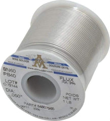 Value Collection - 0.05 Inch Diameter, Alloy 60/40, Rosin Activated Solder - 1 Lb., 66 Core, 18 Gauge - Exact Industrial Supply