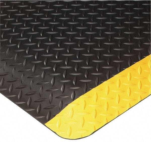 Wearwell - 10' Long x 3' Wide, Dry Environment, Anti-Fatigue Matting - Black with Yellow Borders, Vinyl with Nitrile Blend Base, Beveled on 4 Sides - Benchmark Tooling