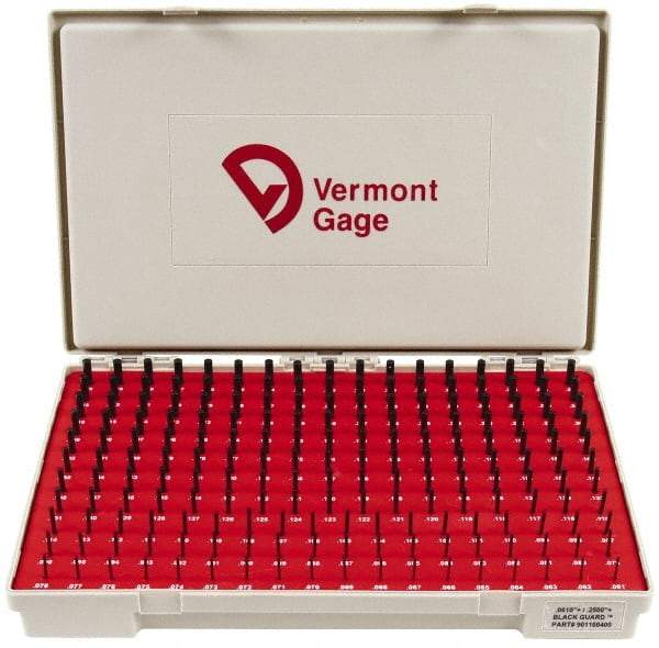 Vermont Gage - 190 Piece, 0.061-0.25 Inch Diameter Plug and Pin Gage Set - Plus 0.0002 Inch Tolerance, Class ZZ - Benchmark Tooling