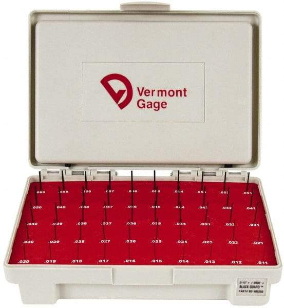 Vermont Gage - 50 Piece, 0.011-0.06 Inch Diameter Plug and Pin Gage Set - Plus 0.0002 Inch Tolerance, Class ZZ - Benchmark Tooling