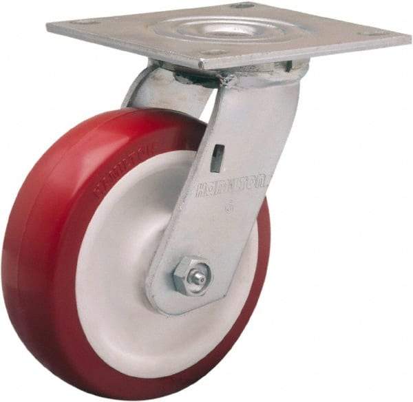 Hamilton - 6" Diam x 2" Wide x 7-1/2" OAH Top Plate Mount Swivel Caster - Polyurethane Mold on Polypropylene, 900 Lb Capacity, Straight Roller Bearing, 5 x 5-1/2" Plate - Benchmark Tooling
