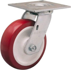 Hamilton - 6" Diam x 2" Wide x 7-1/2" OAH Top Plate Mount Swivel Caster - Polyurethane Mold on Polypropylene, 900 Lb Capacity, Straight Roller Bearing, 5 x 5-1/2" Plate - Benchmark Tooling