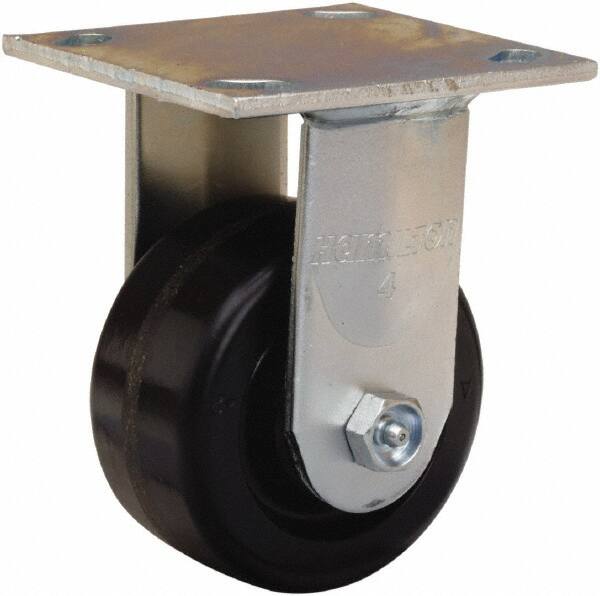 Hamilton - 4" Diam x 2" Wide x 5-5/8" OAH Top Plate Mount Rigid Caster - Phenolic, 800 Lb Capacity, Straight Roller Bearing, 4 x 4-1/2" Plate - Benchmark Tooling