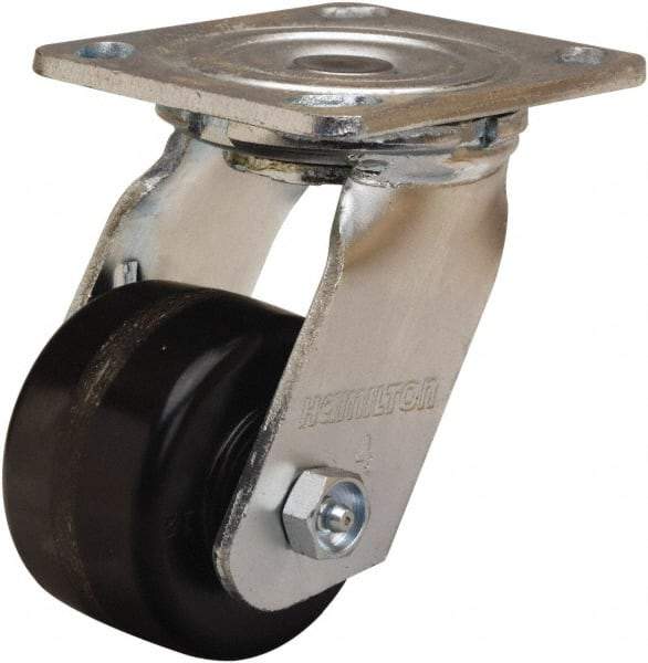 Hamilton - 3-1/4" Diam x 2" Wide x 5-1/4" OAH Top Plate Mount Swivel Caster - Phenolic, 700 Lb Capacity, Straight Roller Bearing, 4 x 4-1/2" Plate - Benchmark Tooling