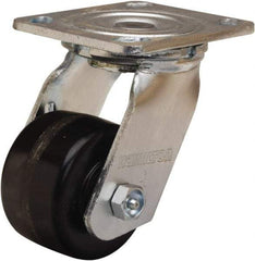 Hamilton - 3-1/4" Diam x 2" Wide x 5-1/4" OAH Top Plate Mount Swivel Caster - Phenolic, 700 Lb Capacity, Straight Roller Bearing, 4 x 4-1/2" Plate - Benchmark Tooling