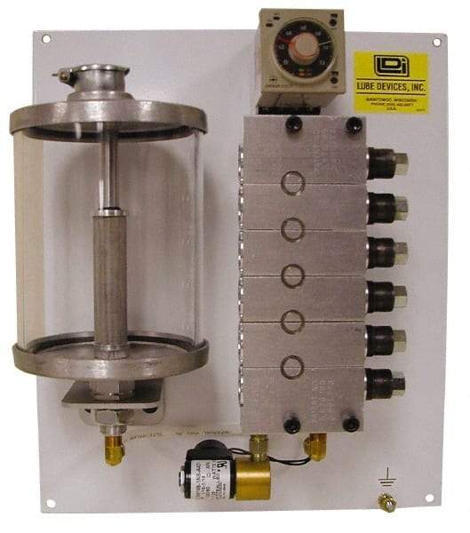 LDI Industries - 168 Cu. Inch Reservoir Capacity, 0.16 cc Output per Cycle, 6 Outlet Panel-Mounted Central Lubrication System Air-Operated Pump - Grease, 1/8-27 Outlet Thread, NPTF - Benchmark Tooling