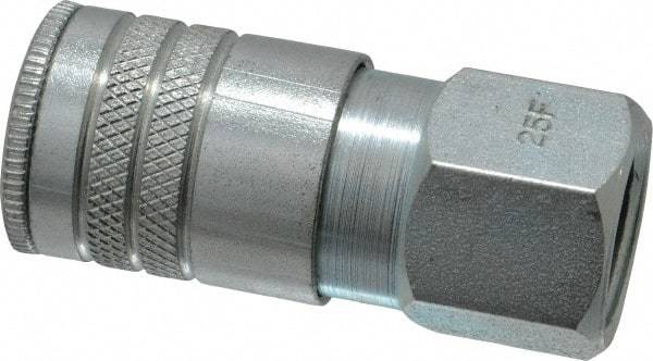 Parker - 1/2-14 Female NPTF Industrial Pneumatic Hose Coupler - Steel, 3/8" Body Diam - Benchmark Tooling