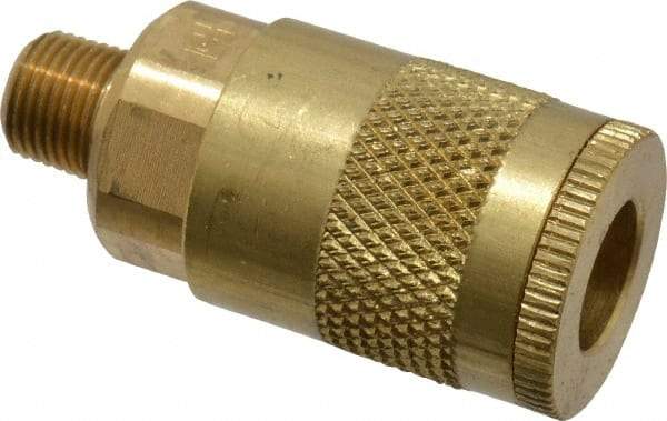 Parker - 1/8-27 Male NPTF Tru-Flate Automotive Pneumatic Hose Coupler - Brass, 1/4" Body Diam - Benchmark Tooling