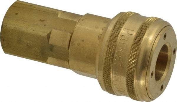 Parker - 1/2-14 Female NPTF Industrial Pneumatic Hose Coupler - Brass, 1/2" Body Diam - Benchmark Tooling