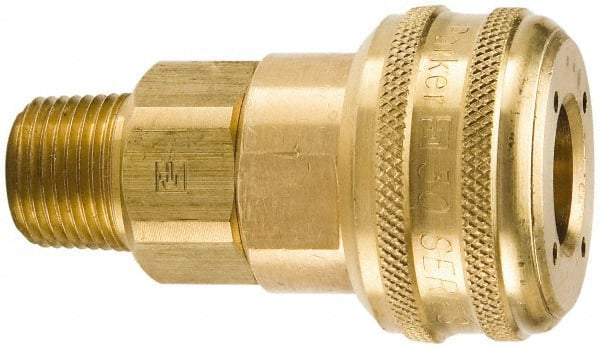 Parker - 1/2-14 Male NPT Industrial Pneumatic Hose Coupler - Brass, 1/2" Body Diam - Benchmark Tooling