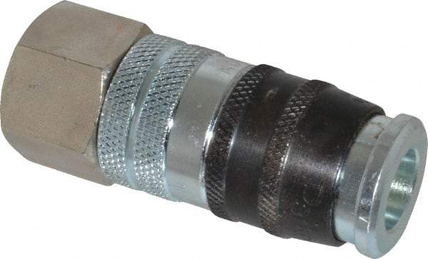 Parker - 1/2-14 Female NPTF Industrial Pneumatic Hose Coupler - Steel, 3/8" Body Diam - Benchmark Tooling