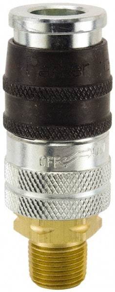 Parker - 1/4-18 Male NPT Industrial Pneumatic Hose Coupler - Steel, 1/4" Body Diam - Benchmark Tooling