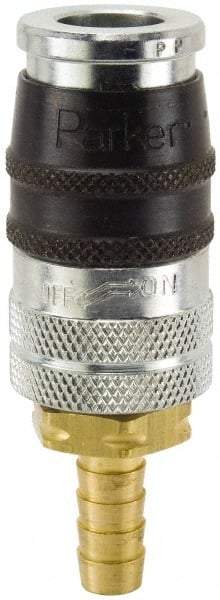 Parker - Hose Barb Industrial Pneumatic Hose Coupler - Steel, 1/4" Body Diam, 3/8" Hose ID - Benchmark Tooling