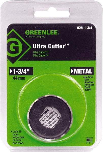 Greenlee - 1-3/4" Diam, 1/2" Cutting Depth, Hole Saw - High Speed Steel Saw, Toothed Edge - Benchmark Tooling