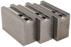 H & R Manufacturing - 1.5mm x 60° Serrated Attachment, Square Soft Lathe Chuck Jaw - 3 Jaws, Steel, 0.984" Btw Mount Hole Ctrs, 4" Long x 1-1/2" Wide x 2-1/2" High, 0.63" Groove, 12mm Fastener - Benchmark Tooling