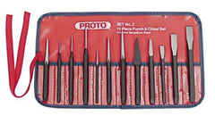 Proto - 12 Piece Punch & Chisel Set - 13/64 to 1/2" Chisel, 3/8 to 3/16" Punch, Round Shank - Benchmark Tooling