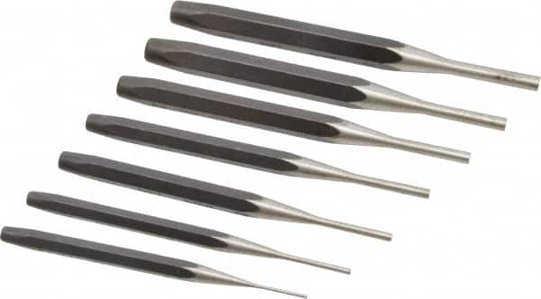 Proto - 7 Piece, 1/16 to 1/4", Pin Punch Set - Round Shank, Comes in Pouch - Benchmark Tooling