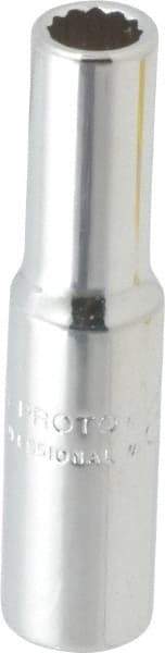 Proto - 1/4" Drive, Deep Hand Socket - 12 Points, 1-15/16" OAL, Chrome Finish - Benchmark Tooling