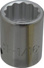 Proto - 1-1/16", 3/4" Drive, Standard Hand Socket - 12 Points, 2" OAL, Chrome Finish - Benchmark Tooling