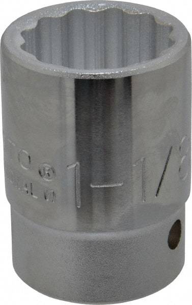 Proto - 1-1/8", 3/4" Drive, Standard Hand Socket - 12 Points, 2-7/32" OAL, Chrome Finish - Benchmark Tooling