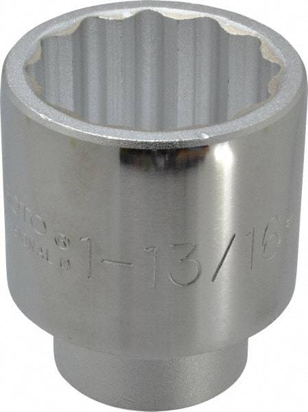 Proto - 1-13/16", 3/4" Drive, Standard Hand Socket - 12 Points, 2-29/32" OAL, Chrome Finish - Benchmark Tooling